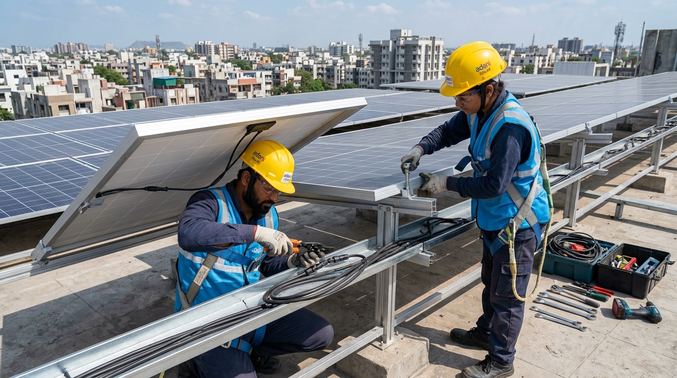 Solar panel installation team mounting precision solar structures in MP